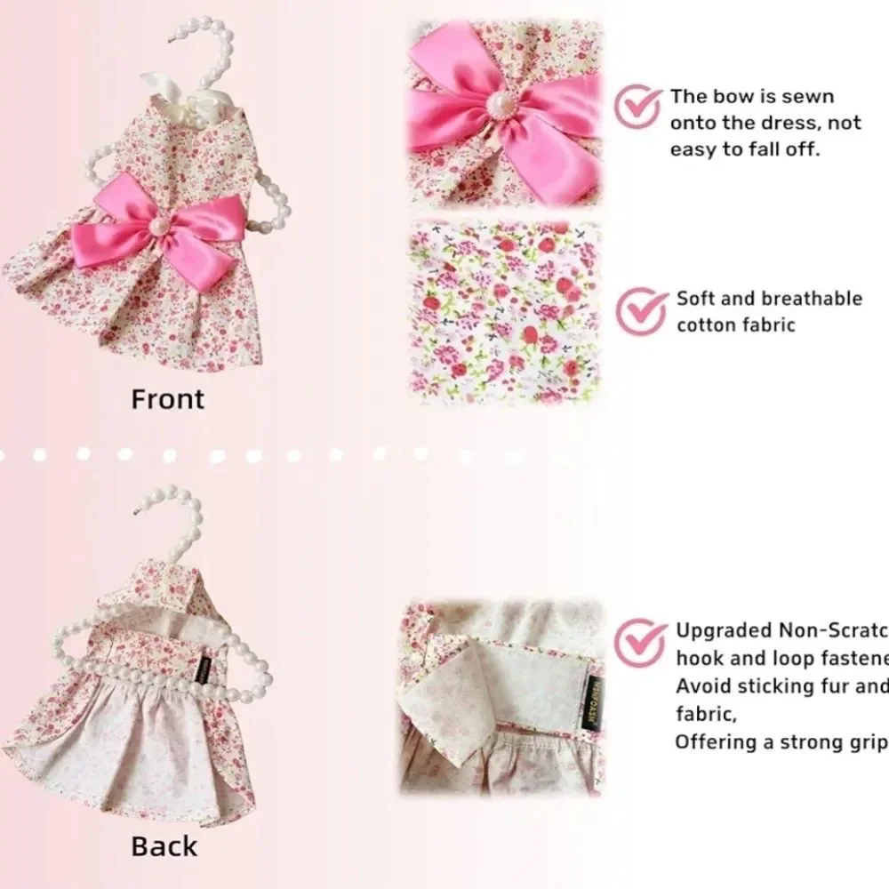 Xiharoom NWOT White Ditsy Floral Dog/Pet Dress with Pink Bow